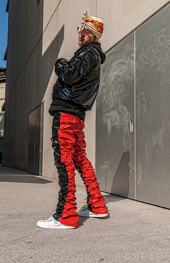 210 vinyl pants black&red